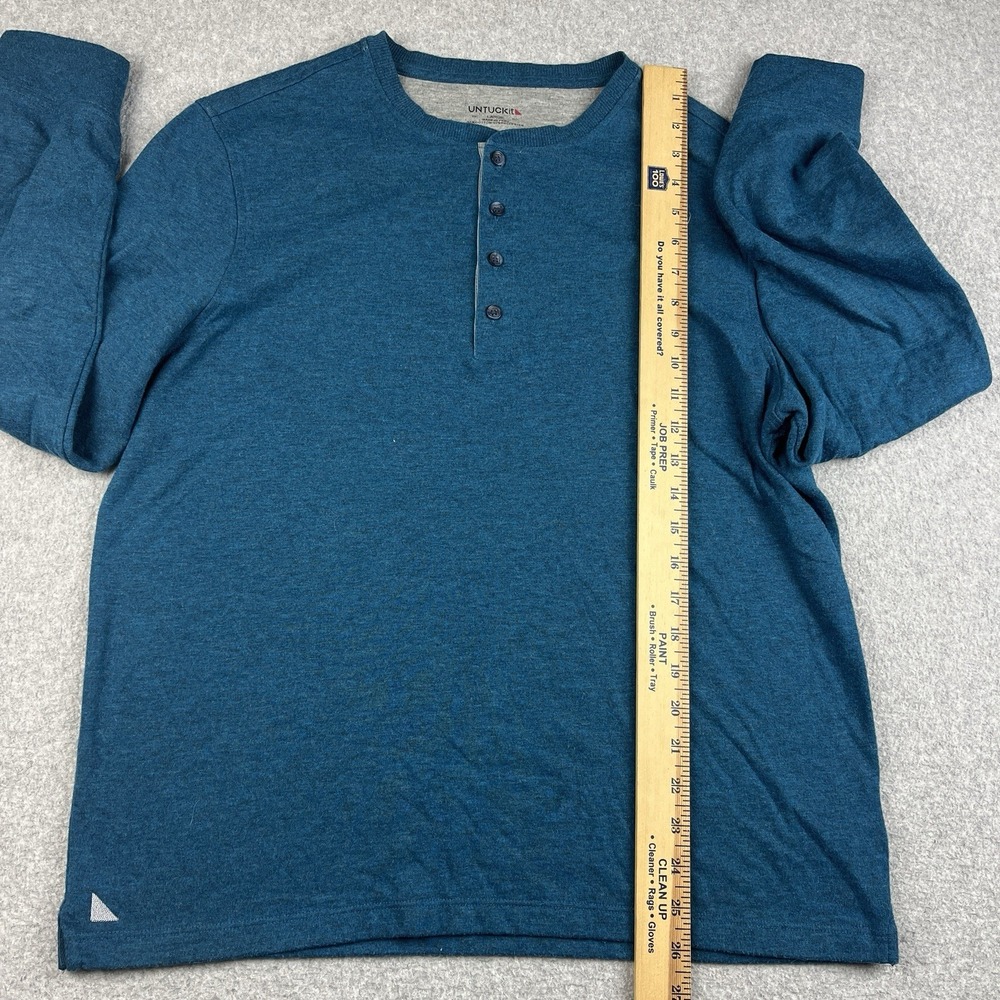 UNTUCKit Pullover Men Large Henley Teal Blue Grassi Lined Long Sleeve Thermal - Picture 8 of 9